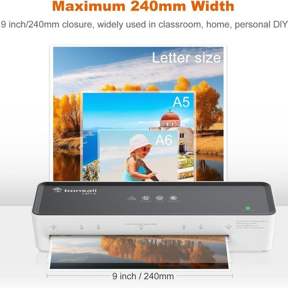 Laminator Machine with 5 Laminating Sheets, 9 Inch Thermal Laminating Machine fo - Picture 6 of 7